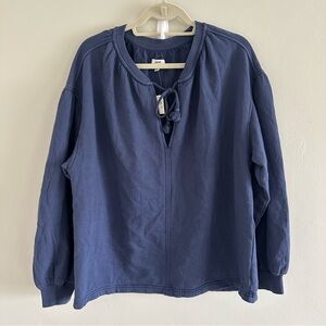 Aerie Navy Boho Tie‎ Neck Blouse Small Real Good Long Sleeve Cotton Top